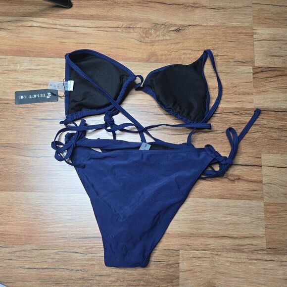 New Tempt Me Womens Navy Blue Triangle Bikini Womens XS - Picture 3 of 4